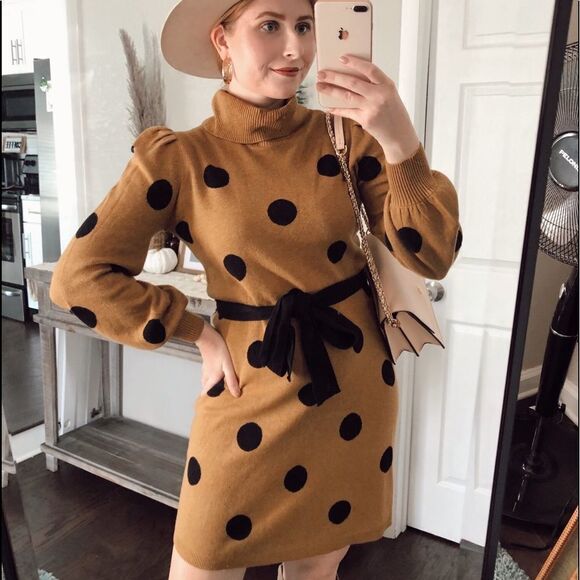 Polka Dot Sweater Dress - Picture 1 of 7